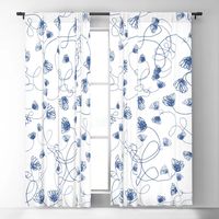 Flowers in knots pattern. floral, minimal, spring, white, blue, white-blue, blue-white Blackout Curtain