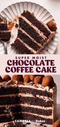 If you can’t decide between chocolate and coffee, this chocolate coffee cake offers the best of both worlds! It features a super moist chocolate cake infused with coffee, layered with rich coffee buttercream, and drizzled with chocolate coffee syrup.