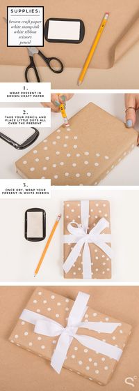 Easy DIY Polka Dot Wrapping Paper! | StyleCaster, 7 Days of Gift Wrapping Ideas | More ideas here: http://stylecaster.com/tag/gift-wrapping-ideas/