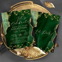 Green Emerald Gold Birthday Party Invitation | Zazzle