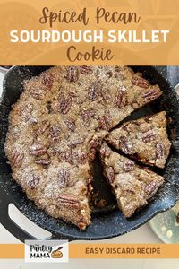 ​A cookie skillet, also known as a pizookie, is a heavenly creation that combines the best of both worlds – the beloved chocolate chip cookie and the rustic appeal of a cast iron skillet. Add in spiced pecans for a flavor combination sure to delight!