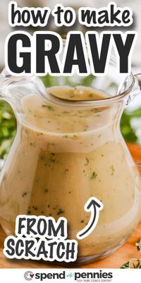 Making gravy is so simple with this how-to guide! Turkey, chicken, or beef gravy always turns out perfectly flavorful with only 4 ingredients, just follow these easy steps. #howtomakegravy #howtomakegravyfromdrippings #homemadegravy #spendwithpennies