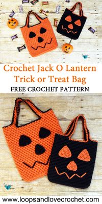 Crochet Jack O Lantern Trick or Treat Bag Loops & Love Crochet