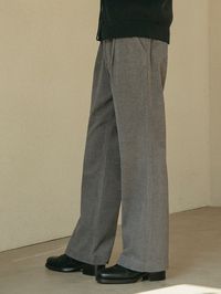 Editor's Notes These slacks feature napped material, semi-bootcut silhouette, pintuck details. It can be styled in various ways.- Warm napped material- Semi-bootcut silhouette - Semi-wide fit- Pintuck details- Casual mood- Side pockets and back welt pocketsMeasurements(in.)S / M / L- Length: 40.75 in. / 41.14 in. / 41.54 in.- Waist: 15.75 in. / 16.54 in. / 17.32 in.- Thigh: 13.78 in. / 14.17 in. / 14.57 in.- Rise: 11.42 in. / 11.81 in. / 12.20 in.- Hem: 10.83 in. / 11.02 in. / 11.22 in