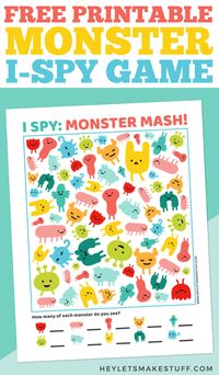 This free printable Monster I-Spy Game is a great game for kids! Print it out for a monster-themed party or as a boredom buster. Your kids will love counting these cute monsters!