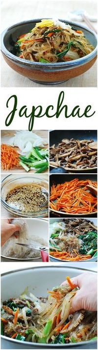 Easy to follow recipe for Korean stir-fried starch noodles with beef and vegetables!