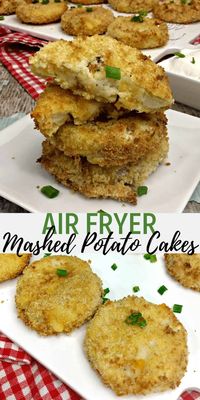 Air Fryer Mashed Potato Cakes aka potato pancakes or potato latkes, are loaded mashed potato cakes with crispy bacon, green onion and cheddar cheese are the bomb. #AirFryer #AirFried #DineDreamDiscover #JustPlumCrazy #EasyEverydayRecipes #LifeInTheRV #LifeThroughTheLense #FoodBlogger #Recipe