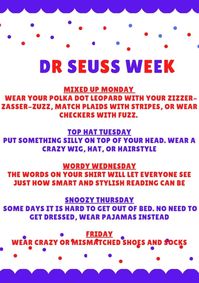 Fun days to celebrate Dr Seuss Week