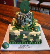 An army themed birthday cake is a perfect addition to any army themed slumber party.