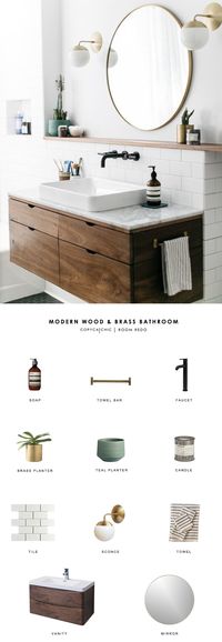 A Sophia Carpeter's modern wood and brass bathroom spotted on SF Girl by Bay gets recreated for less by copycatchic luxe living for less budget home decor and design http://www.copycatchic.com/2017/03/copy-cat-chic-room-redo-modern-wood-and-brass-bathroom.html?utm_campaign=coschedule&utm_source=pinterest&utm_medium=Copy%20Cat%20Chic&utm_content=Copy%20Cat%20Chic%20Room%20Redo%20%7C%20Modern%20Wood%20and%20Brass%20Bathroom