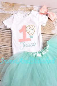 Girls 1st Birthday Hot Air Balloon Outfit - Up Up and away 1st Birthday Shirt - Girl's 1st 2nd 3rd 4th 5th birthday shirt - mint green tutu! by SweetAndStitched on Etsy https://www.etsy.com/listing/270319497/girls-1st-birthday-hot-air-balloon