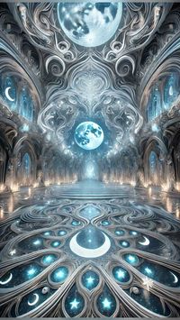 Here in this beautiful, godly depiction of a fantasy cathedral, this fantasy cathedral is majestically, crafted and carved to worship the moon and the stars. The beautiful blue and white ethereal celestial and lunar carvings make this fantasy cathedral, organic, intricate, elegant, and incredibly detailed, creating a fantasy concept. Please enjoy this magnificent depiction of a fantasy cathedral that is elegant and detailed that worships the moon and the bright stars!