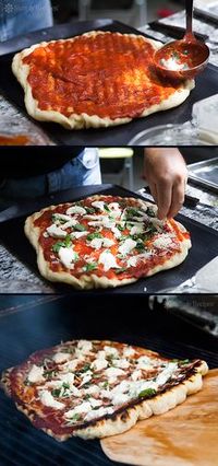 Grilling pizza is the easiest way to make pizza, and you get that great grilled flavor too. Perfect for a summer holiday party. NO, the dough does not fall through the grates! See the step-by-step instructions on SimplyRecipes.com