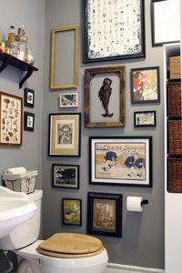 Bathrooms deserve a little design love, too. Fill the awkward area around your toilet with art and objects to liven up the space, or forgo art altogether and just hang some frames like Allison, Liz, and Nicole did in their bathroom on Apartment Therapy. (Image credit: Community Import)