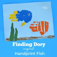 Adorable Finding Dory handprint craft of Dory and Nemo fish inspired by the Finding Dory.