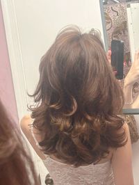 brown bouncy blowout dark hair medium long cute easy hair look for thick hair dyson airwrap