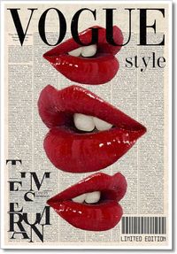 Yostyle Fashion Canvas Wall Art  Trendy Preppy Red Lips Room Aesthetic Poster  Funky Magazine Cover Art  Groovy Posters for College Girls  Girly Summer House Bedroom Decor High quality resin-coated photo base paper. Satin photo finish, maximum color gamut, dmax, and image resolution