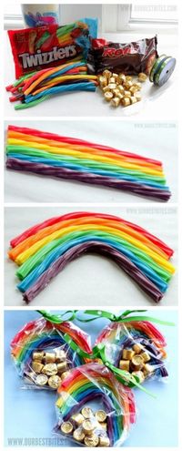 rainbow party favors! So Cute, Love this Idea for kids or School Party Snack!! St Patty's Day :))