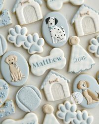 Precious party pups to celebrate Matthew’s 2nd birthday🐶🐾🩵 #cowtowncookieco #fortworthcookies #aledocookies #puppycookies… | Instagram