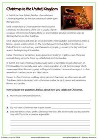 PrimaryLeap.co.uk - Reading comprehension - Christmas in the UK Worksheet