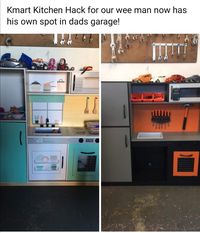 Paint kmart kitchen to look like tool bench once kids outgrow the kitchen role plays