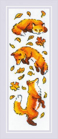 Foxes in the Leaves easy cross stitch kit Aida and floss | Etsy