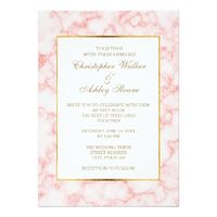 Pink and Gray Marble Gold Trim Wedding Invitation