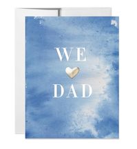 We Heart Dad Father's Day card in blue watercolor with silver detail and modern lettering on natural white paper, paired with a silver shimmer envelope. Folded card, blank inside. Available as a single card or set of 5 Fathers Day cards. Find more Father's Day card styles at digibuddha.com | Designed exclusively by Digibuddha Paper + Gifts #digibuddha