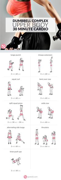 Grab light dumbbells and do each exercises for 60 secs, rest 60 sec, repeat circuit 3x for a total of 30 min