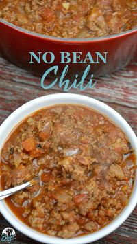 This is a beanless chili recipe that is also low in carbs and sugars making it a great pot of low carb soup. Full of ground beef and ground pork for lots of flavor with the tomatoes and chili powders.