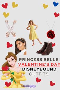 Planning a romantic Disney-inspired outfit? This Valentine's Day Belle Disneybound look blends romantic hues of gold and red with whimsical accessories. Shop now for your perfect Disneybound style!