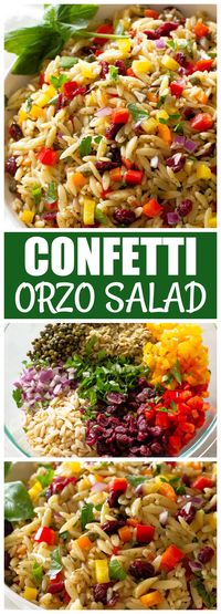 Confetti Orzo Salad feeds a crowd and is great for BBQs, potlucks. #vegetable #orzo #salad