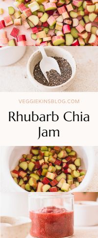 This rhubarb jam recipe is made with chia seeds. It's easy to learn how to make jam, and even easier to make it a healthy jam recipe. Rhubarb recipes are especially amazing during the summer months. This snack is vegan, gluten-free and oil-free. #glutenfree #vegan #jam #rhubarb