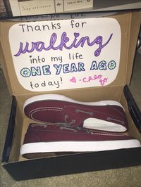 DIY Boyfriend Gift-- my boyfriend and I are coming up on our one year anniversary and he is crazy about shoes, so a pair of boat shoes and a silly pun will bring a smile to his face!