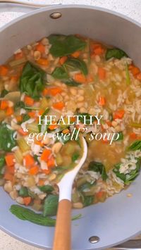 ingredients:  1/2 yellow onion diced  1.5 cups chopped carrots  1 cup chopped celery  1 tbsp olive oil  2 15 oz cans cannellini beans (white beans)  4 cups veggie broth  1/8 tsp pepper  1 tsp salt  1 tbsp dried dill  1 tsp dried thyme handful fresh spinach  Add-Ins:  2 cups cooked rice or pasta  how-to:  In a soup pot, on medium heat, sauté veggies in olive oil for  5-10 min. Add in beans, spices, and veggie broth then simmer for 25 minutes. Add in fresh spinach at the end, stir until wilted. Add in cooked rice or your fave pasta. Don’t cook the rice in the soup because it will soak up all the broth and get starchy!  enjoy besties, feel better! Take care of yourself.