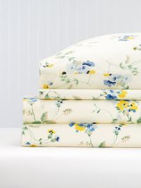 Our wildflower flannel sheets have proven so popular that we decided to offer a similar print for those who prefer the cool, crisp feel of cotton percale. Made in Portugal, long recognized for its quality bedding, these colorful 200-thread-count sheets will leave you feeling as cheerful as they do well-rested. Perfect for year-round use. Extra set of two matching standard pillowcases is available separately. Sheet Set includes a flat sheet, fitted sheet, and pillowcases (twin, one standard; full and queen, two standard; king, two king) Twin fits mattresses up to 13" deep; full, queen, and king up to 16" deep Extra Pillowcase Set includes two standard pillowcases 200 thread count 100% cotton percale Machine wash and dry Made in Portugal Exclusive to The Vermont Country Store | Wildflower Po