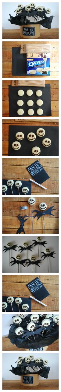 Halloween food recipes - Easy Jack Skellington cookie pop from an Oreo Cookie | sosunnyblog.blogs...