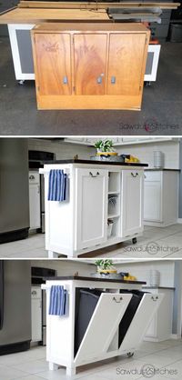 DIY Useful Kitchen Island from an Old Cabinet. Turn an old cabinet into a useful and perfect kitchen island!