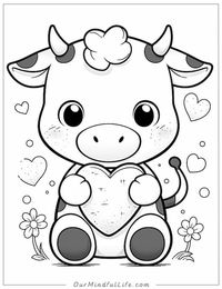 Valentine's Day cow coloring page