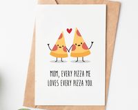 "Grab this pizza pun card then send it to your mom on this Mother's Day on her birthday to make her smile happily :) .: White sealable envelope included for each card .: Two size options available: 3.5\"x5\" and 5\"x7\" .: 111# Matte Cover - Triple coated to boost to the contrast of your photos and allows for flawless ink transfer and adhesion resulting in exceptional image quality with very little glare .: High quality printing technique which makes the design last for years & years! You can fi