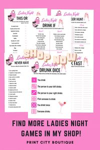 Are you looking for Ladies Night Games? Keep guests busy with these fun Girls Night In Party Ideas! These games are made to be played at both a Ladies Tea Party and a simple Family Get Together! Two template sizes included. Get the Bundle! How to Use: 1. Immediately upon purchase, download 2. Home or professional printing of files Have fun!