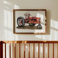 Add this hand painted vintage tractor art print to your farm theme nursery for the perfect farm house wall art print. This old farm tractor is a sweet addition to your boy room decor for a vintage inspired nursery collection.  𝐏𝐫𝐨𝐝𝐮𝐜𝐭 𝐃𝐞𝐭𝐚𝐢𝐥𝐬 High Resolution Digital Art Print Files  You will receive a compressed zip folder containing three different pre measured sizes  5x7 11x14 4x5  See listing Photo for how to use these size rations to print larger prints.  Double click the zip f