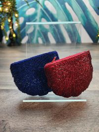 Hand Beaded Brilliant Blue Change Purse, AND Hand Beaded Brilliant Bright Red Change Purse, Red and Blue Zippered Beaded Coin Purses by PennyLaneTreasures on Etsy