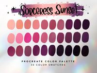 Sorceress Sunset Color Palette For Procreate This color palette contains 30 color swatches to use in Procreate App. These colors were handpicked and were inspired by colorful orange and purple sunsets. ⭐️ || YOU WILL RECEIVE || ⭐️ 1 x Procreate Palette Instructions 1 x JPG file with all swatches 1 x Sorceress Sunset Color Palette for Procreate || .swatches file ⭐️ || HOW TO USE || ⭐️ 1. You will receive an email after you complete checkout with a link to download the files. 2. You can also log i