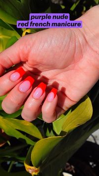 today I am redoing my nails to be summer nails. I wanted to try a purple lavender gel nail with a red french tip like does that not scream SUMMER!! I love everythinv about this manicure from the gel colors to the square nail to the way it glistens in the sunlight I mean come onnnnn!! and you can tap the linked full video here to watch my gel manicure process from start to finish! 