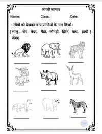 This worksheet guides students in identifying and matching animals with their names through engaging activities. It includes pictures, clues, and fill-in-the-blank sections to enhance vocabulary and animal recognition skills. Perfect for classroom or at-home learning!