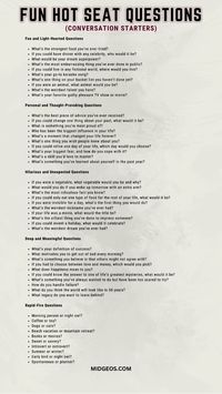Conversations are the heart of any gathering, whether it's a family dinner, a night out with friends, or even a team-building event. But sometimes, starting a conversation can feel like a challenge, especially when you want to dive deeper than the typical small talk. That’s where hot seat questions come in! Hot seat questions are designed to spark interesting, engaging, and often hilarious conversations. They’re perfect for learning more about someone, whether it’s a friend you’ve known for years or a new acquaintance. Whether you're hosting a party, playing games with friends, or just looking for ways to strengthen relationships, conversation starters is a must! we’ve rounded up 130 hot seat questions that are sure to get the conversations flowing.