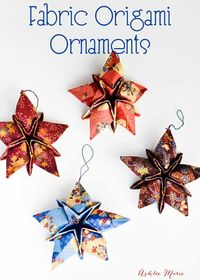 origami is fun, and using it with fabric and stiffener to create ornaments creates beautiful results like these origami stars! free tutorial