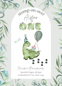 Adorable Dino themed invitations for your child's  birthday. This invitation comes on 5x7 premium matte paper with complimentary white envelopes. This is a physical product.  For template, see matching listing.