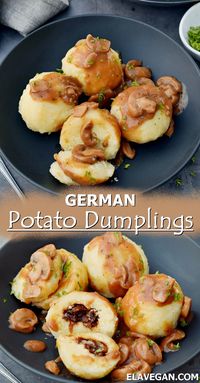 These delicious German potato dumplings (Kartoffelkloesse) are amazing when served alongside rich gravy and in place of mashed potato with tons of dishes. This recipe uses just 4 ingredients and five steps to delicious dumplings every time. Plus, this recipe is gluten-free and vegan!